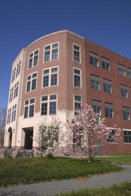 CS Building with Flowering Trees