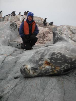 Jackie and a weddell seal