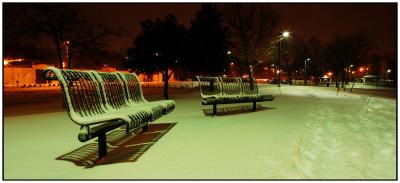 Lonely Park Benchesreally long shutter in blizzard