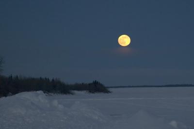 Moonrise, looking along the Moose River