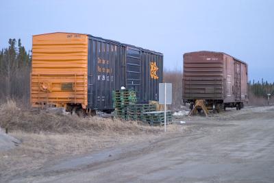 Boxcars at end of ONR, Moosonee airport