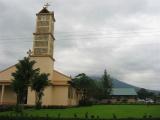 Church in La Fortuna with Arenal Volcano in the back ground
