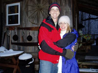 Melody and Tod on a snowy day at the cabin