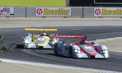 Two Audi LMP 900's at turn 11