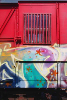 Graffiti on red wagon