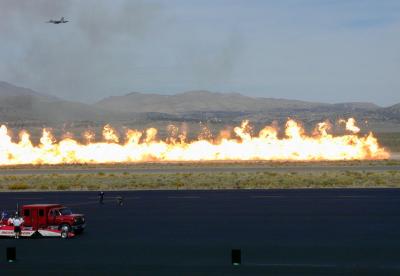 The U.S. Navy Wall of Fire, a simulated multiple bomb drop.