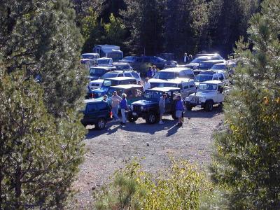 Here's a partial view of the 40 or so SUV's as we gathered at Cisco Grove to make our ascent of Signal Peak.