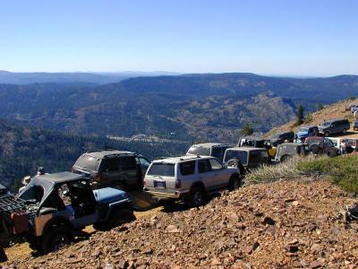 All these SUV's are getting ready to go back down to I-80 and then to Cisco Butte.