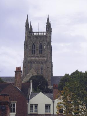 Worcester Cathedral towering above The Hostel