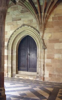 Door to College Hall from Cathedral cloisters