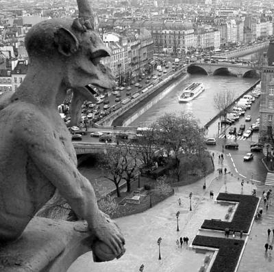 Notre Dame gargoyle surveys Paris.    Fremiet