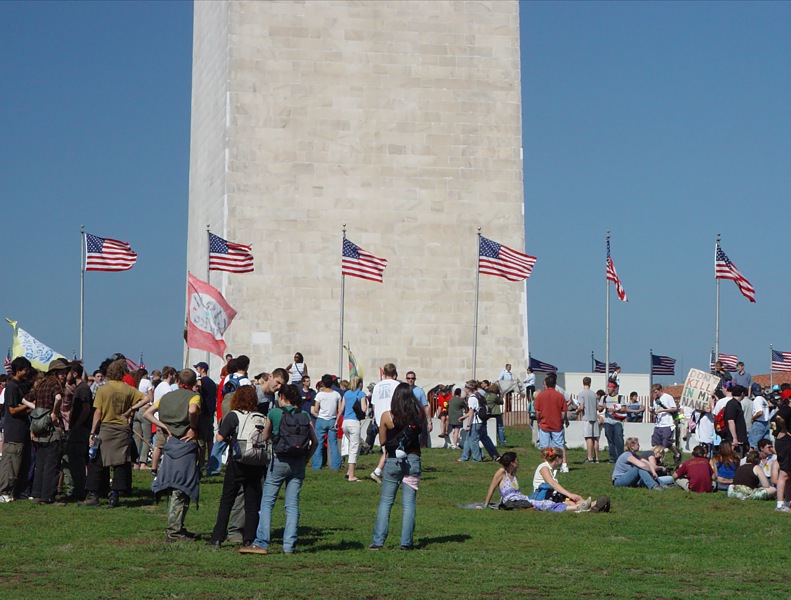 World Bank Protestors<br>and<br>Washington Monument<br><font size=1> by Capital Man</font>