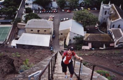 Climbing Jacob's Ladder, 699 steps! Notice Karen's smile  :-)