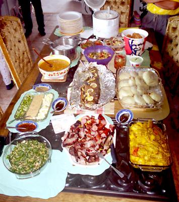 Pot-luck lunch in Grand Falls, May 2001