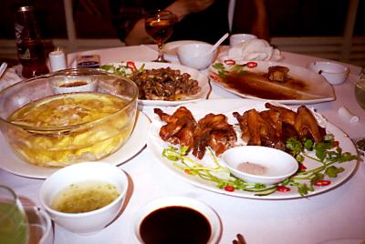 A lunch in Jiujiang, China, April 2001