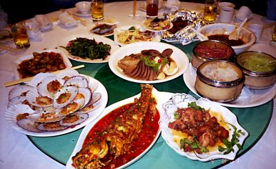 A dinner in Wuhan, China, April 2001