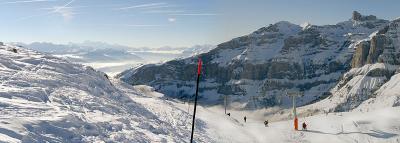Skiing area in Leukerbad (Switzerland)