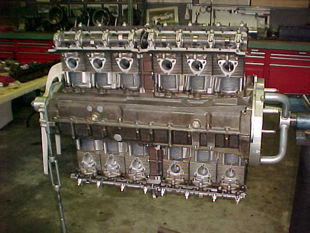 Engine with both cam hsgs. and heads installed botto view