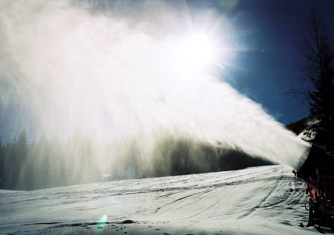 Snow making on the lower slopes