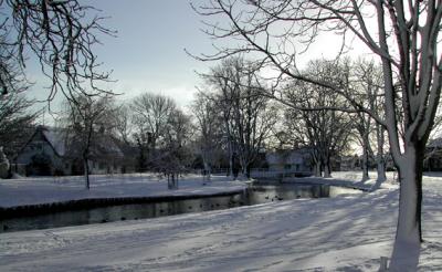 Village green under snow