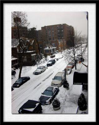 Snowstorm in 2003 - Brooklyn, New York, window view.