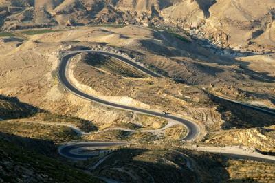 King's Highway snaking down the southern embankment of Wadi Mujib