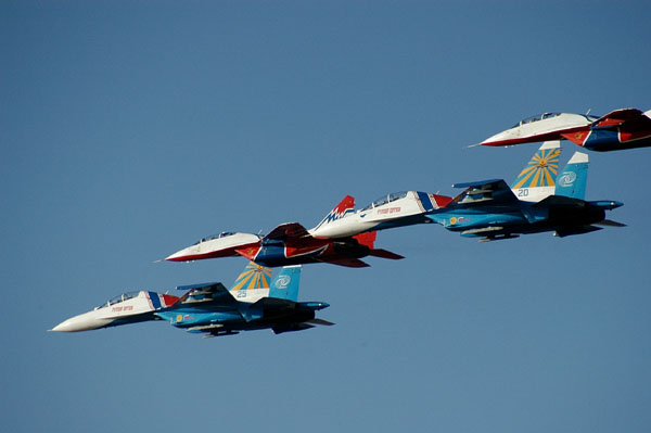 Su-27's and MiG-29's in formation