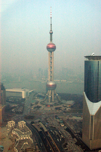 View of the Orient Pearl Tower from the 54th floor of the Grand Hyatt