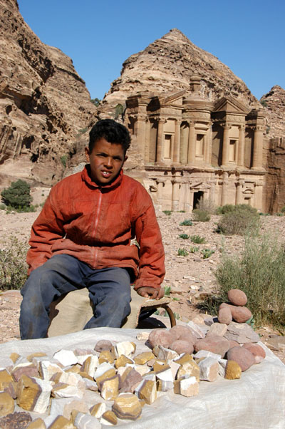 Boy selling Petra rocks at the Monastery