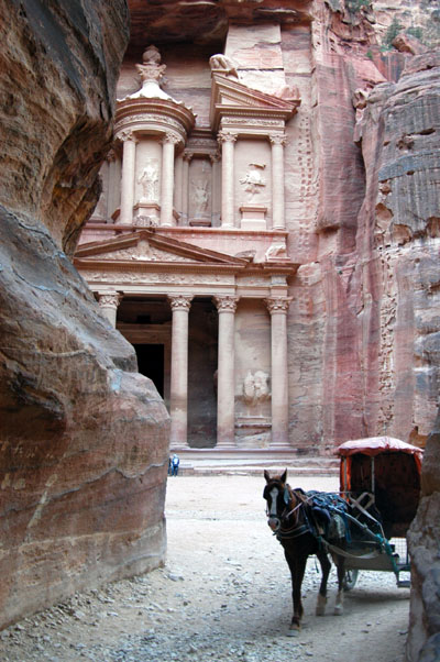 A horse drawn cart entering the Siq