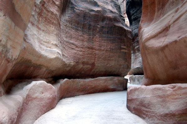 The Siq with the carved water channels clearly visible