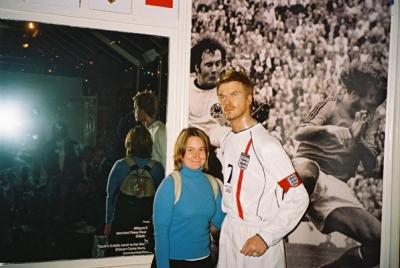 Julie and a rather sweaty looking David Beckham.