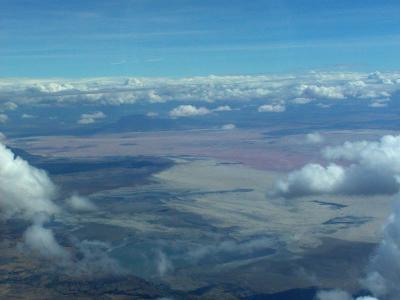 Lake Natron (breeding flamingos are the pink color you see)