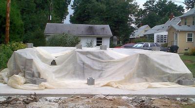 Concrete blocks, waiting for the builders.