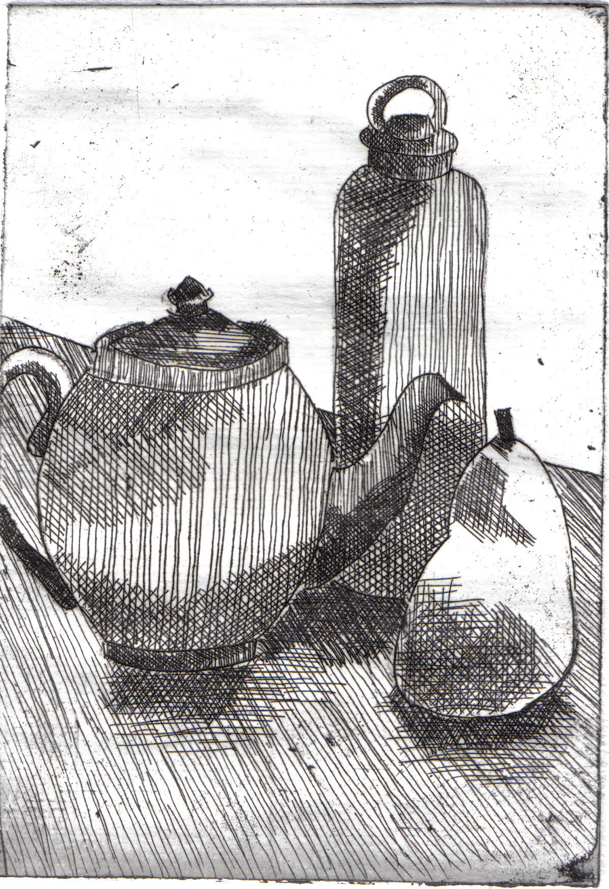 teapot bottle and pear