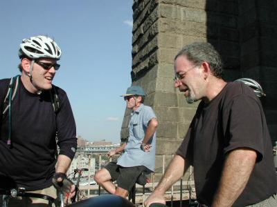Peter Reich (right), owner of Swift Folders, explains why he won't wear a helmet.