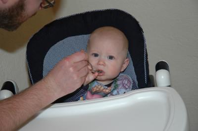 Using his Great Grandads Spoon for first bite