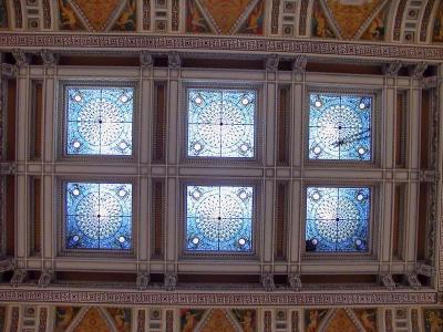 Stained glass skylight, greatroom