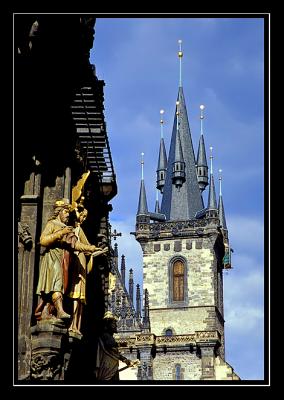 City hall and Tyn Church, Prague