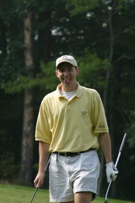 The groom-to-be working his short game
