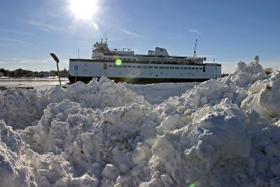 MV Eagle heading out past Bay View Beach