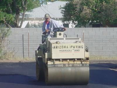 steamroller and worker Arizona Paving