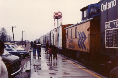 Mixed train at Moosonee about 1982