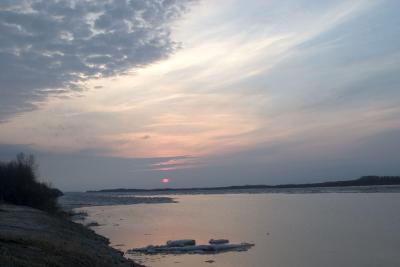 Ice floating at sunrise April 19