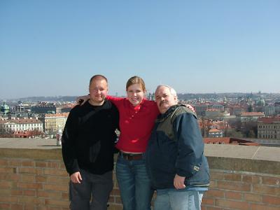 Rob, Nicki and Rolly with Prague in Background