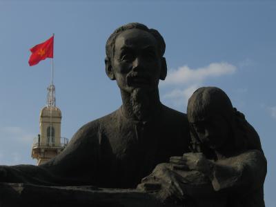 statue and flag