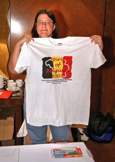 BURPer Christine Johnbrier shows a special t-shirt designed for Spirit of Belgium 2005