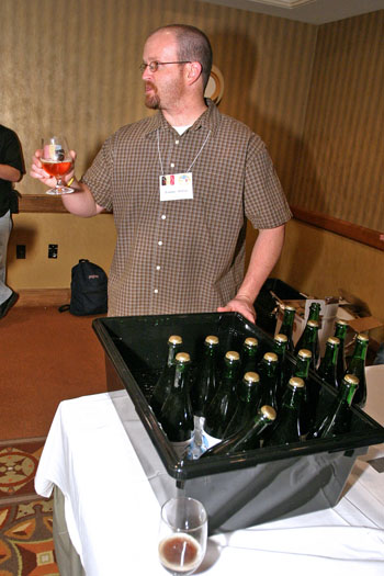 Pizza Port (Solana Beach, CA) brewer Tomme Arthur with several of his Belgian-style beers