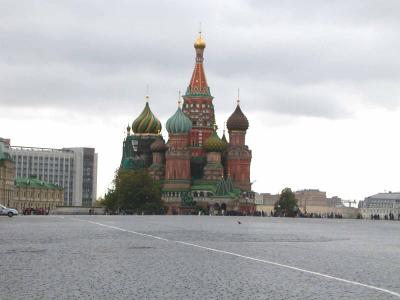 St. Basil's Cathedral, Red Square, Moscow on a rainy day.