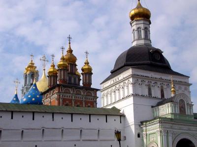 The onion domes at Zogarsk, the Trinity Monastery of St. Sergius, Russia.